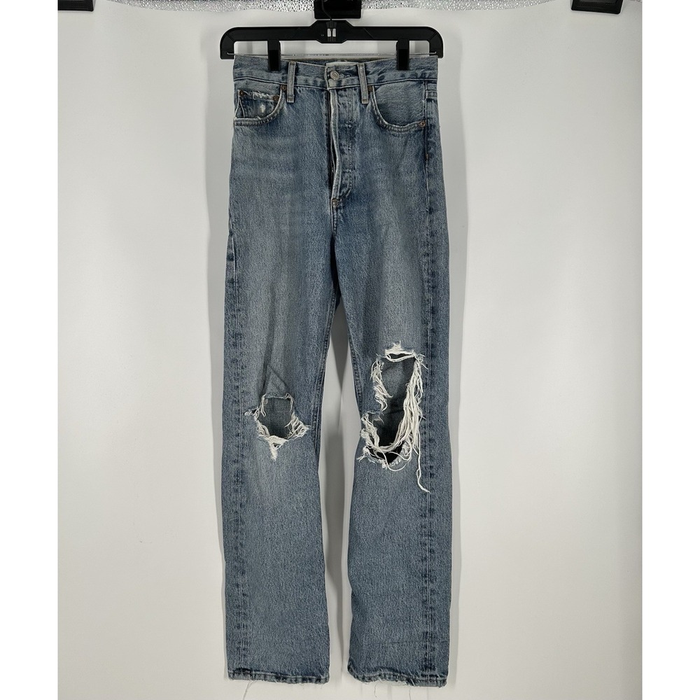 Agolde 90s Pinch Waist Distressed Ripped Straight Leg Fit Jeans Size 23 23x28